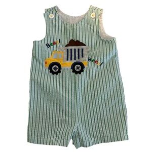 Good Lad Romper John John 18 Months Seersucker Dump Truck Vintage